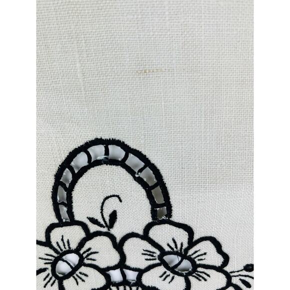 4 Pc Set Vintge Linen Table Runner Dresser Scarf Cutwork Floral Black Embroidery - Picture 16 of 16